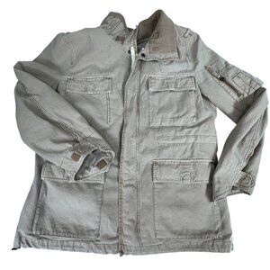 True Religion Military Cargo Coat XXL Beige W/Faux Fur Lining Pockets *Read